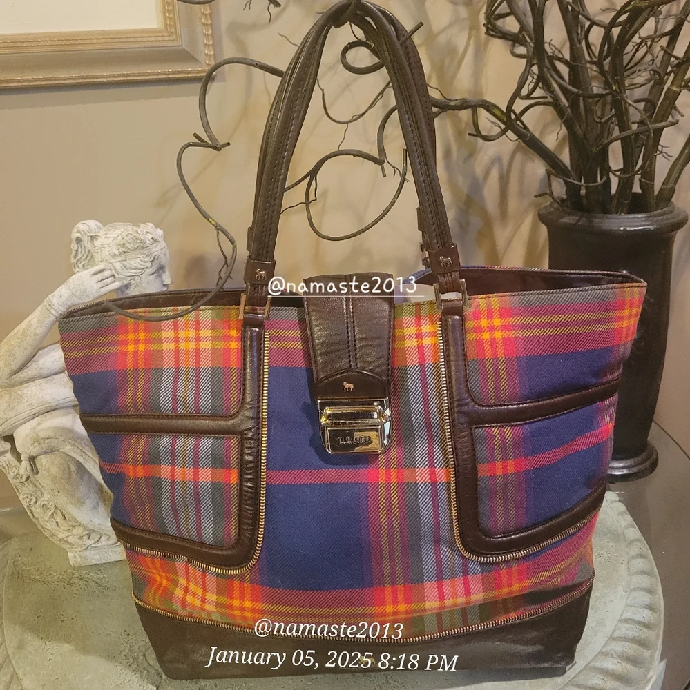 L.A.M.B. Gwen Stefani Plaid Leather  Satchel Shoulder Bag Designer Celebrity  75 - Picture 11 of 15